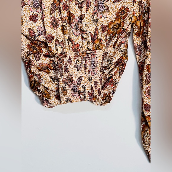 Free People I Got You Pink Yellow Floral Print Long Sleeve Crop Top Size XS - Picture 6 of 12